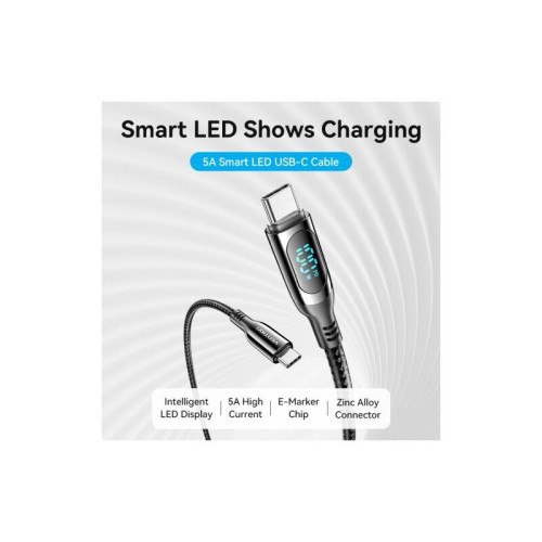 Кабель Vention USB 2.0 CM/CM с LED дисплеем - 1.2м. Чёрный 5А PD100W, шт.