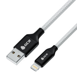 GCR Кабель 1.0m USB AM/Lightning - поддержка всех IOS, MFI, белый нейлон, AL корпус черный, черный ПВХ, GCR-53332