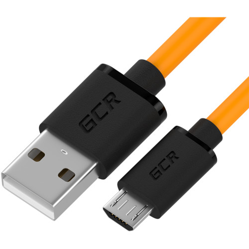 GCR QC Кабель 1.5m MicroUSB, быстрая зарядка, оранжевый TPE, черные коннекторы, 28/22 AWG, GCR-52460