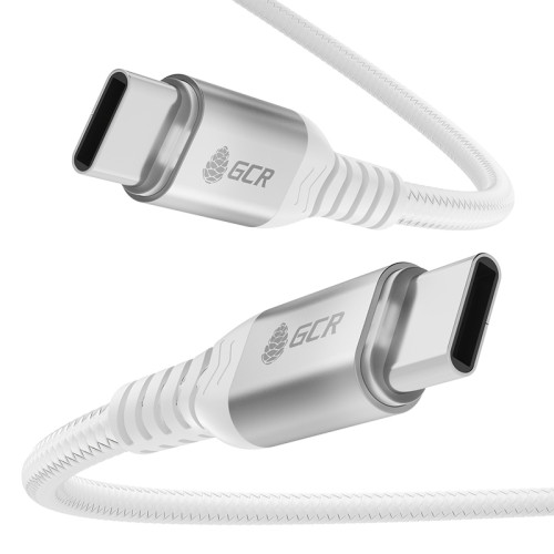 GCR Кабель 0.25m Type C-C POWER DELIVERY 18 W, нейлон, белый, AL корпус серебро, GCR-54531