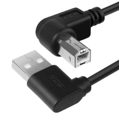 Greenconnect Кабель 0.5m USB 2.0, AM угловой/BM угловой, черный, 28/28 AWG, экран, армированный, морозостойкий, GCR-AUPC5AM-BB2S-0.5m
