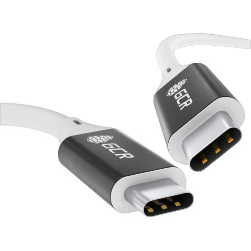 GCR Кабель USB 3.1 Type C-С, 2.0m белый, 100W/20V/5A, M/M, TPE, AL сase черный, белый ПВХ, экран, армированный GCR Кабель USB 3.1 Type C-С, 2.0m белый, 100W/20V/5A, M/M, TPE, AL сase черный, белый ПВХ, экран, армированный