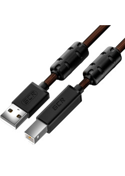 GCR Кабель PROF 1.5m USB 2.0, AM/BM, черно-прозрачный, ферритовые кольца, 28/24 AWG, экран, армированный, морозостойкий, GCR-52414