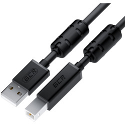 GCR Кабель PROF 0.75m USB 2.0, AM/BM, черный, ферритовые кольца, 28/24 AWG, экран, армированный, морозостойкий, GCR-52416