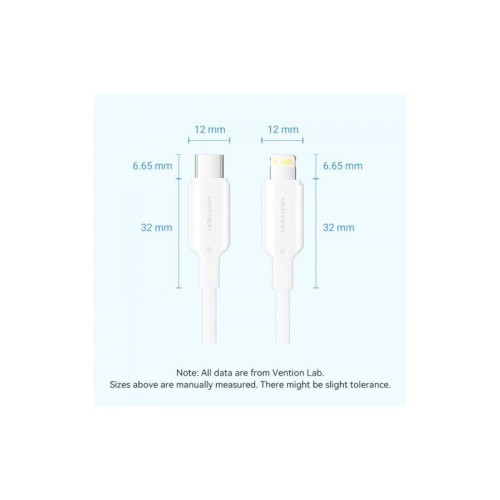 Кабель Vention USB 2.0 CM/Lightning 8M для iPad/iPhone 3A - 1м. Голубой