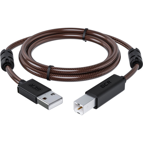 GCR Кабель PROF 2.0m USB 2.0, AM/BM, черно-прозрачный, ферритовые кольца, 28/24 AWG, экран, армированный, морозостойкий, GCR-50603