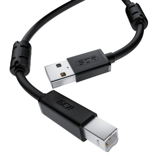 GCR Кабель PROF 0.75m USB 2.0, AM/BM, черный, ферритовые кольца, 28/24 AWG, экран, армированный, морозостойкий, GCR-52416