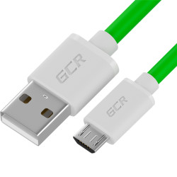 GCR QC Кабель 0.3m MicroUSB, быстрая зарядка, зеленый TPE, белые коннекторы, 28/22 AWG, GCR-53282