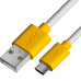 GCR Кабель 1.5m MicroUSB, белый, желтые коннекторы, быстрая зарядка, 28/24 AWG, GCR-53222