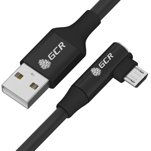 GCR Кабель PREMIUM 0.7m USB AM/microB угловой правый, черный, AL case серебро, 28/24 AWG