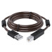 GCR Кабель PROF 5.0m USB 2.0, AM/BM, черно-прозрачный, ферритовые кольца, 28/24 AWG, экран, армированный, морозостойкий, GCR-52419