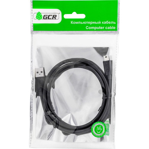 GCR Кабель 0.75m USB 2.0, AM/mini 5P, черный, 28/28 AWG, экран, армированный, морозостойкий, GCR-UM2M5P-BB2S-0.75m