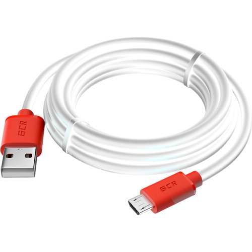 GCR Кабель 2.0m MicroUSB, белый, красные коннекторы, быстрая зарядка, 28/24 AWG, GCR-53217