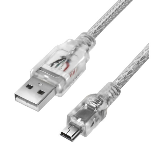 Greenconnect Кабель PROF 1.0m USB 2.0, AM/mini 5P, прозрачный, 28/24 AWG, экран, армированный, морозостойкий, GCR-UM1M5P-BD2S-1.0m