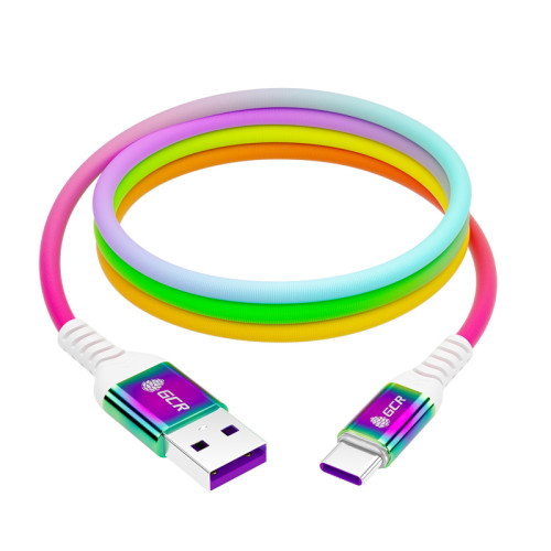 GCR Кабель 1.2m, TypeC, быстрая зарядка 18W, поддержка QC, PD, GRADIENT Радужный, AL case, GCR-55307