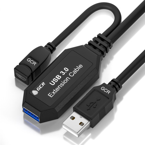 GCR Удлинитель активный 7.5m USB 3.0, AM/AF, черный, с усилителем сигнала, доп.питание micro, GCR-51924