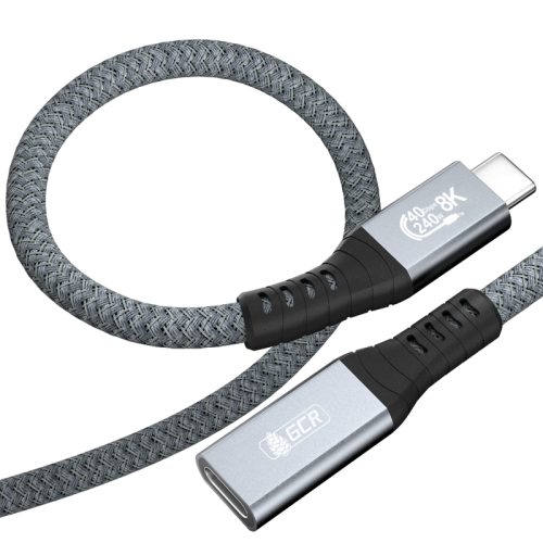 GCR PRO Удлинитель USB4 Type-C, 0.2m, 40Gbps, 240W, 8K60Hz, M/F, текстиль, серый, GCR-57135