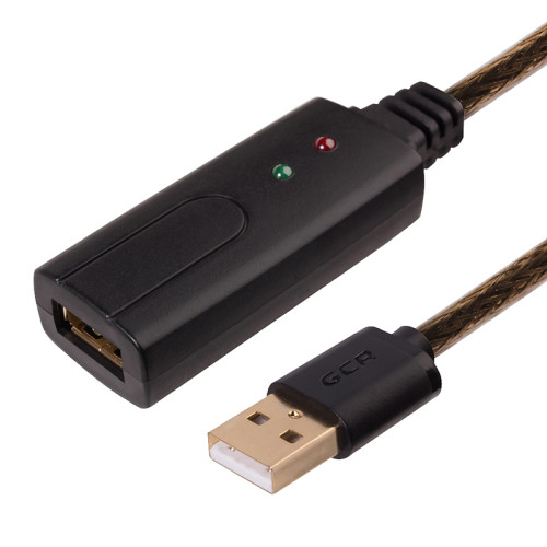 Greenconnect Удлинитель USB 2.0 с активным усилителем сигнала 5.0m Premium AM/AF, 24/22 AWG экран, армированный, морозостойкий, разъёмом для доп.питания, черно-прозрачный, GCR-UEC3M2-BD2S-5.0m