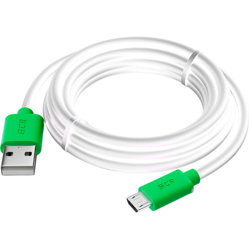 GCR Кабель 3.0m MicroUSB, белый,  зеленые коннекторы, быстрая зарядка, 28/24 AWG, GCR-53229