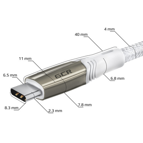 GCR Кабель 1.0m TypeC/Lightning MFI POWER DELIVERY 18 W, быстрая зарядка, белый нейлон, корпус relief, белый ПВХ, GCR-52633