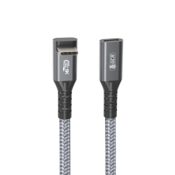 GCR PRO Удлинитель USB4 Type-C, 0.2m, угловой, 40Gbps, 240W, 8K60Hz, M/F, штекер Г-образный верх-низ, текстиль, серый, GCR-57138