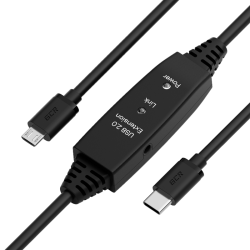 GCR PRO Кабель активный 10.0m Type-C / MicroB USB 2.0, с усилителем сигнала, разъём для доп.питания, черный, 28/24 AWG, GCR-55584