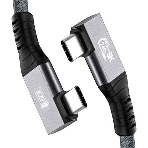 GCR PRO Кабель USB4 Type-C, 2.0m, угловой, 40Gbps, 240W, 8K60Hz, M/M, разъемы Г-образные, боковые, текстиль, серый, GCR-57134