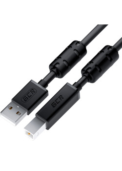 GCR Кабель PROF 1.5m USB 2.0, AM/BM, черный, ферритовые кольца, 28/24 AWG, экран, армированный, морозостойкий, GCR-52078