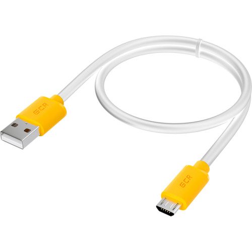 GCR Кабель 1.5m MicroUSB, белый, желтые коннекторы, быстрая зарядка, 28/24 AWG, GCR-53222