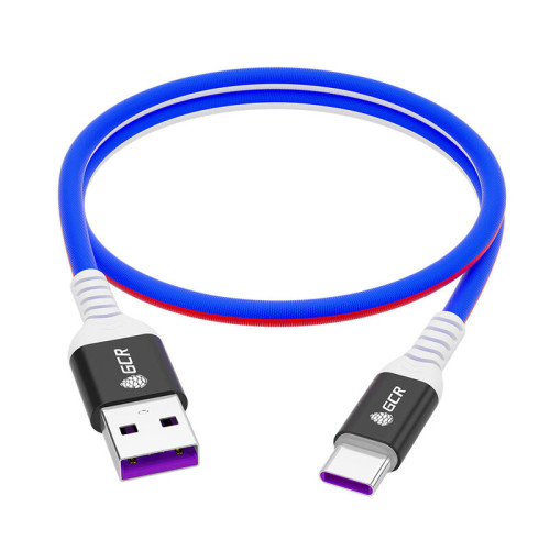 GCR Кабель 0.5m, TypeC, быстрая зарядка 18W, поддержка QC, PD, ТРИКОЛОР Россия, AL case черный, GCR-55308