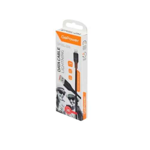 Кабель/ Кабель GoPower GP01L-2M USB (m)-Lightning (m) 2.0м 2.1A черный (1/200/800)
