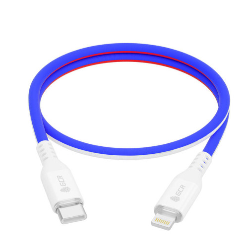 GCR Кабель 1.0m TypeC/Lightning MFRi POWER DELIVERY 18 W, быстрая зарядка, ТРИКОЛОР Россия, AL case белый, белый ПВХ, GCR-54962