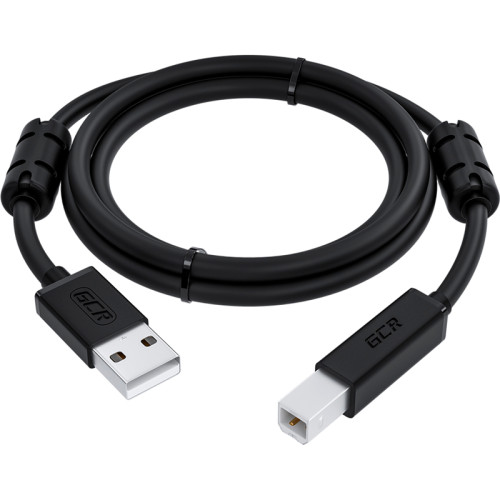 GCR Кабель PROF 2.0m USB 2.0, AM/BM, черный, ферритовые кольца, 28/24 AWG, экран, армированный, морозостойкий, GCR-52423