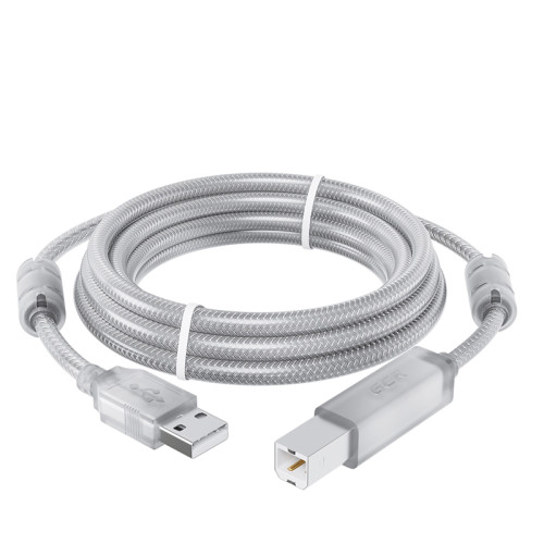 GCR Кабель PROF 2.0m USB 2.0, AM/BM, прозрачный, ферритовые кольца, 28/24 AWG, экран, армированный, морозостойкий, GCR-52425