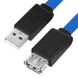 GCR Удлинитель PROF 1.0m USB 2.0, AM/AF, плоский синий, морозостойкий