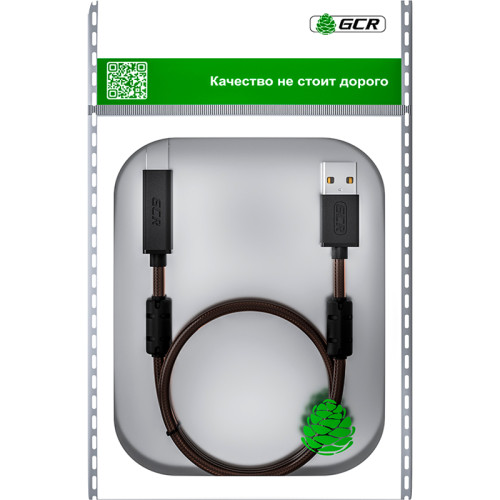 GCR Кабель PROF 2.0m USB 2.0, AM/BM, черно-прозрачный, ферритовые кольца, 28/24 AWG, экран, армированный, морозостойкий, GCR-50603