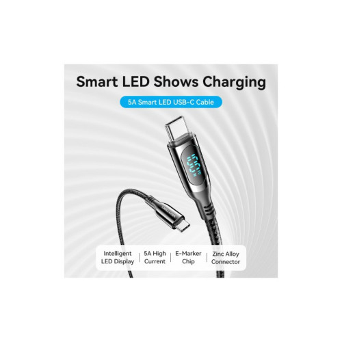 Кабель Vention USB 2.0 CM/CM с LED дисплеем - 1.2м. Чёрный 5А PD100W, шт.