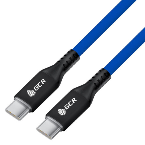 GCR Кабель 1.0m Type C-C POWER DELIVERY 18 W, быстрая зарядка, текстиль ДЖИНС, AL case черный, GCR-56743