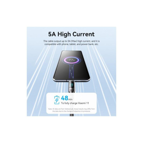 Кабель Vention USB 2.0 CM/CM с LED дисплеем - 1.2м. Чёрный 5А PD100W, шт.