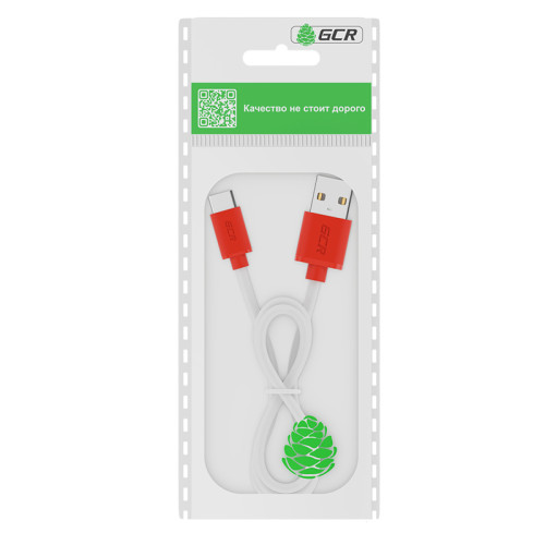 GCR Кабель 0.5m TypeC, белый, красные коннекторы, быстрая зарядка, 28/24 AWG, GCR-53235