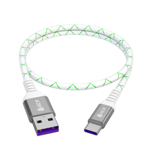 GCR Кабель 0.5m, TypeC, быстрая зарядка 18W, поддержка QC, PD, бело-зеленый, AL case серебро, 28/24 AWG, GCR-55287 GCR Кабель 0.5m, TypeC, быстрая зарядка 18W, поддержка QC, PD, бело-зеленый, AL case серебро, 28/24 AWG, GCR-55287