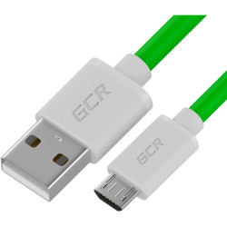 GCR QC Кабель 1.5m MicroUSB, быстрая зарядка, зеленый TPE, белые коннекторы, 28/22 AWG, GCR-52459