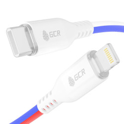 GCR Кабель 1.0m TypeC/Lightning MFRi POWER DELIVERY 18 W, быстрая зарядка, ТРИКОЛОР Россия, AL case белый, белый ПВХ, GCR-54962