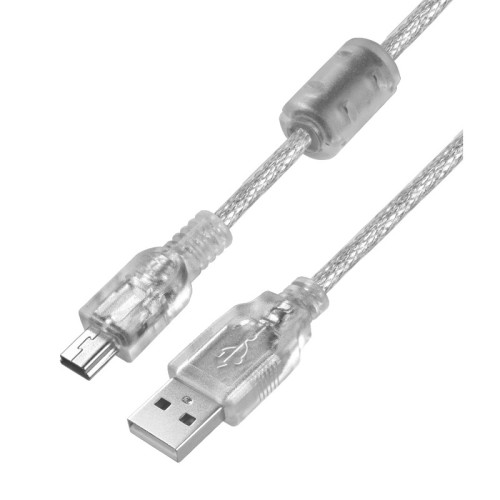 Greenconnect Кабель PROF 1.8m USB 2.0, AM/mini 5P, прозрачный, ферритовые кольца, 28/24 AWG, экран, армированный, морозостойкий, GCR-UM1M5P-BD2S-1.8m