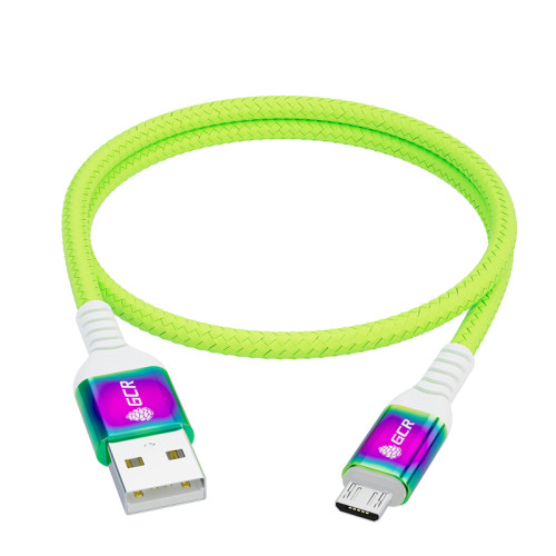 GCR PRO QC Кабель 0.5m MicroUSB, быстрая зарядка, салатовый нейлон, AL корпус GRADIENT, 28/24 AWG, GCR-55457