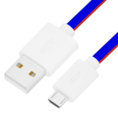 GCR Кабель 1.0m MicroUSB, быстрая зарядка, ТРИКОЛОР Россия, белый ПВХ, 28/24 AWG