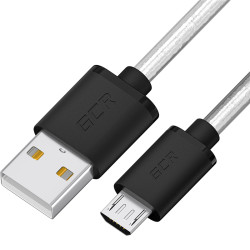 GCR Кабель 1.5m MicroUSB, прозрачный, черные коннекторы, быстрая зарядка, 28/24 AWG, GCR-54476