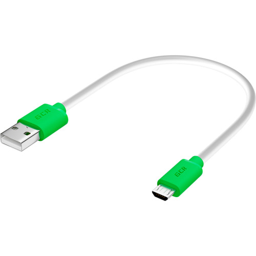 GCR Кабель 0.5m MicroUSB, белый, зеленые коннекторы, быстрая зарядка, 28/24 AWG, GCR-53225