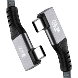 GCR PRO Кабель USB4 Type-C, 2.0m, угловой, 40Gbps, 240W, 8K60Hz, M/M, разъемы Г-образные, боковые, текстиль, серый, GCR-57134