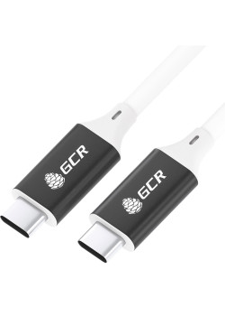 GCR Кабель USB 3.1 Type C-С  1.0m белый, 100W/20V/5A, M/M, TPE, AL сase черный, белый ПВХ, экран, армированный, GCR-50866